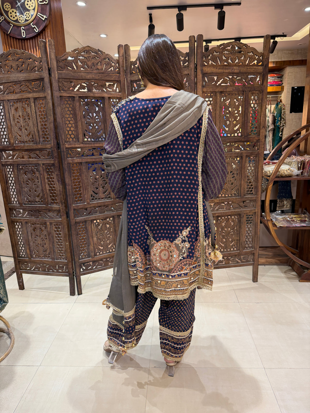 Royal Midnight Blue & Gold Embellished Tunic & Trouser Set