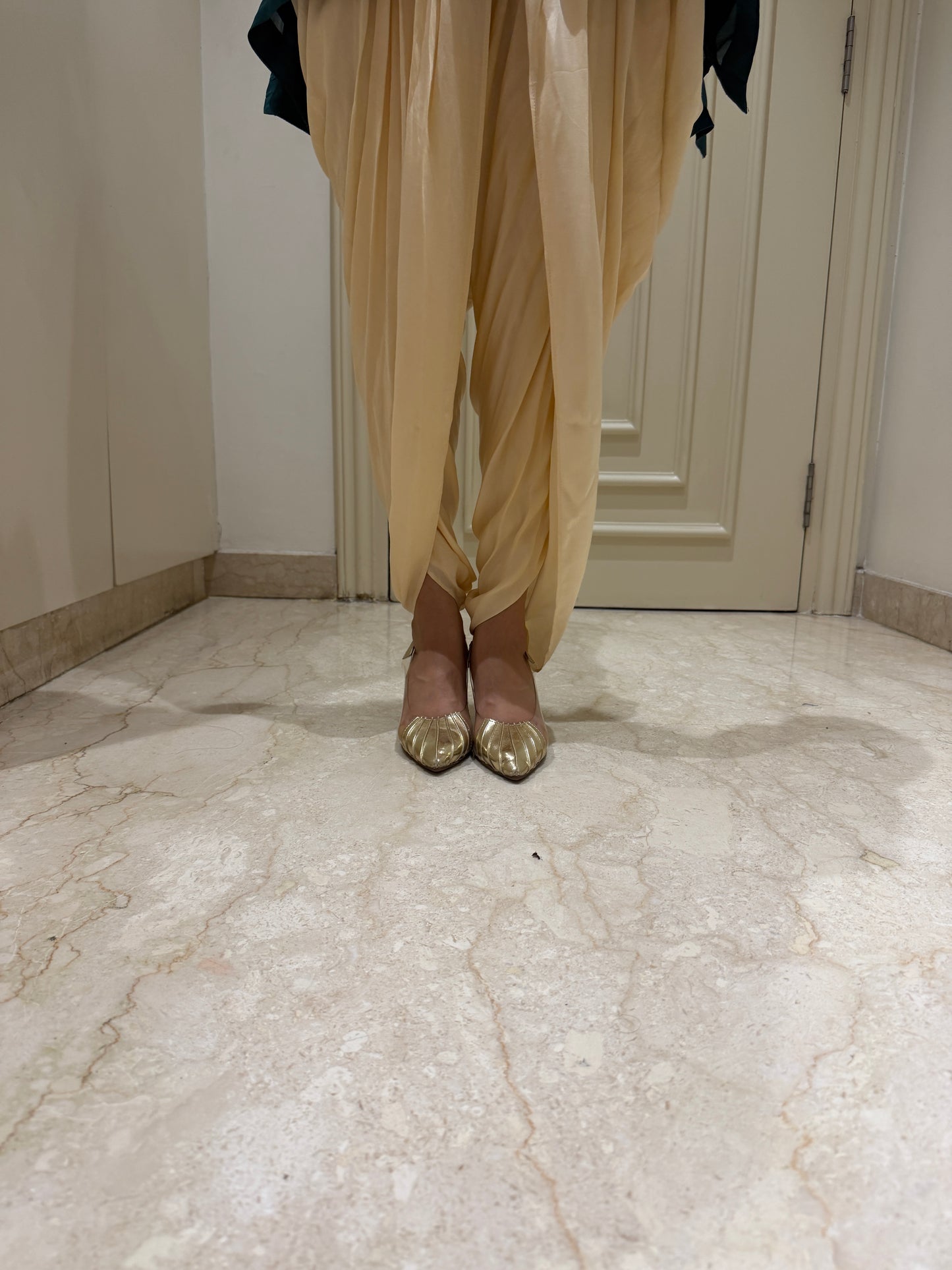 Deep Teal Embroidered Asymmetric Tunic & Dhoti Pant Set