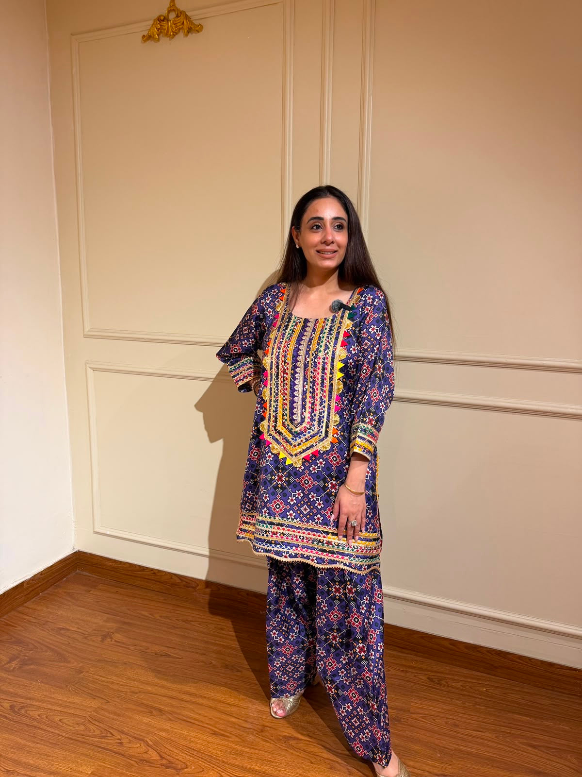 Deep Indigo Embellished Patola-Print Tunic & Salwar Set