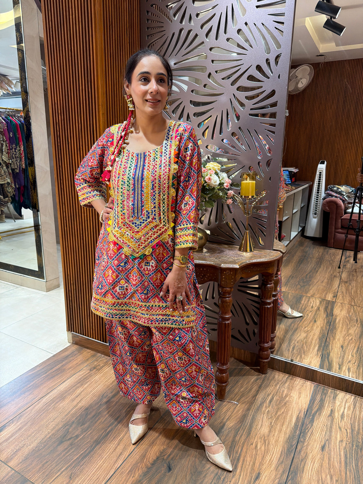 Embellished Patola-Print Tunic & Pant Set