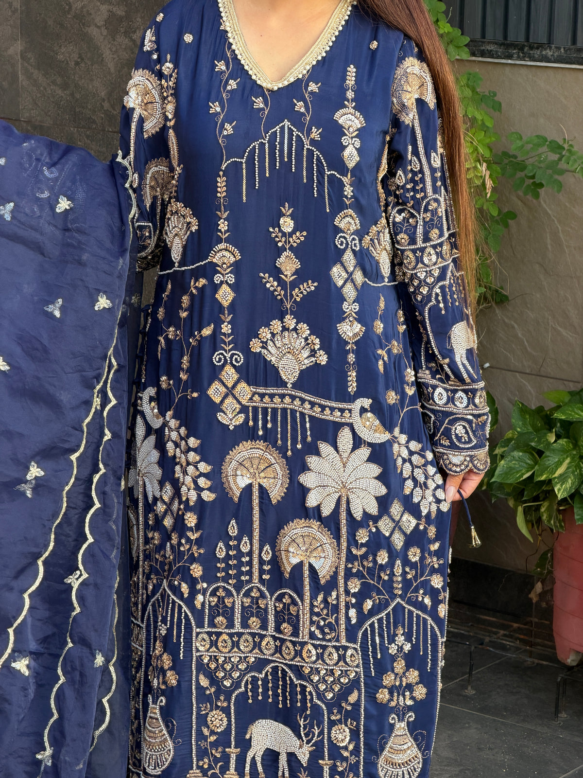 Midnight Navy Heritage Embroidered Kurta & Palazzo Set