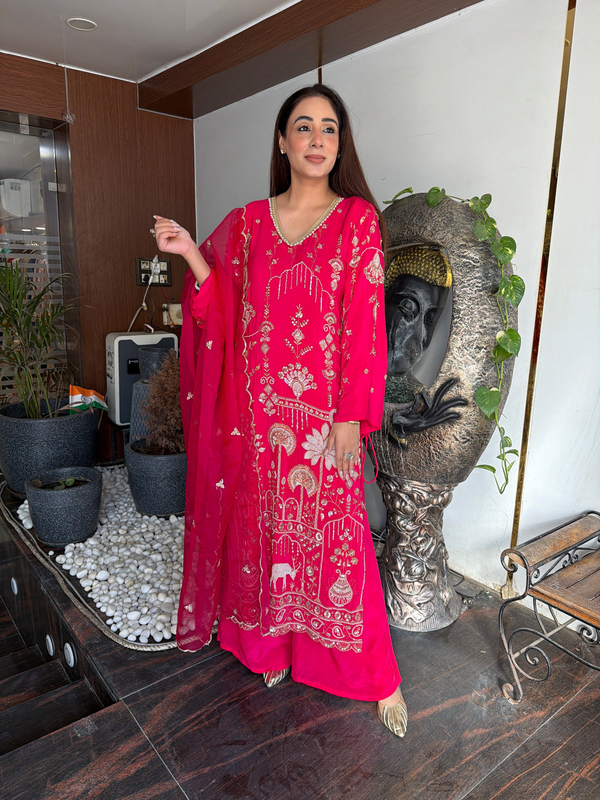 Vibrant Fuchsia Heritage Embroidered Kurta & Palazzo Set
