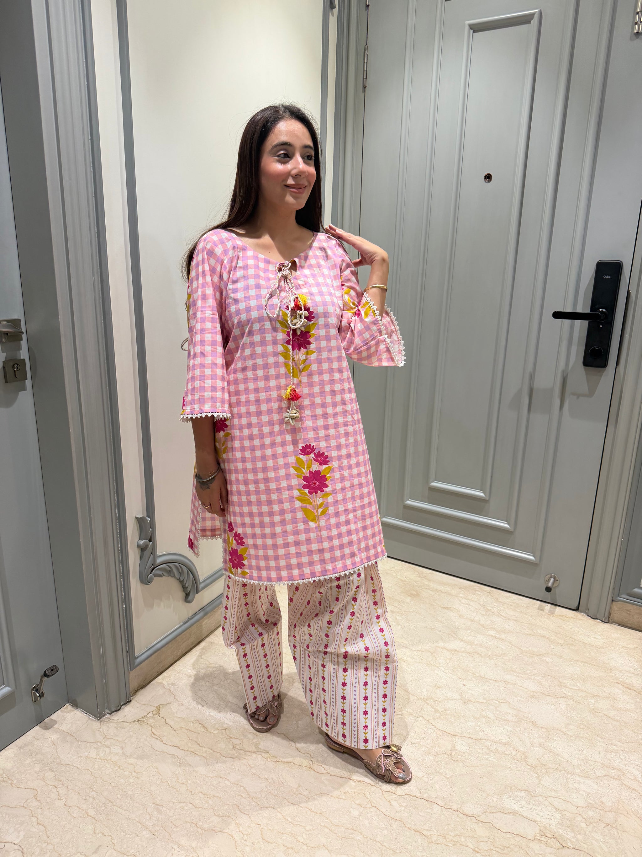 Pink White Dotted Dress