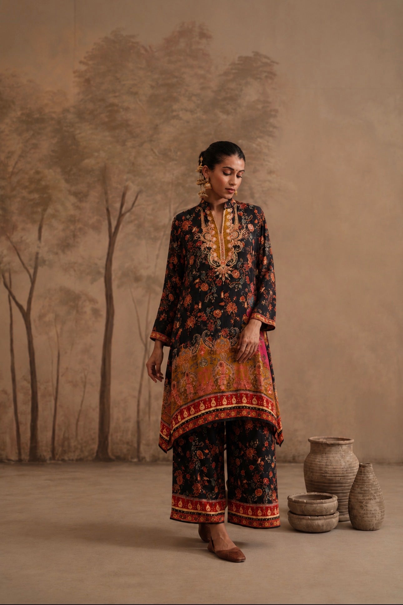 Midnight Tapestry Paisley Print Kurta & Wide-Leg Palazzo Set