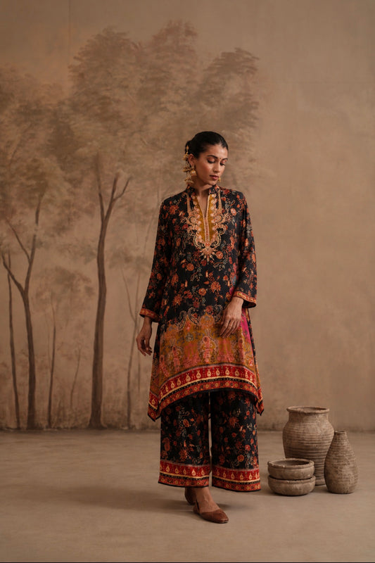 Midnight Tapestry Paisley Print Kurta & Wide-Leg Palazzo Set
