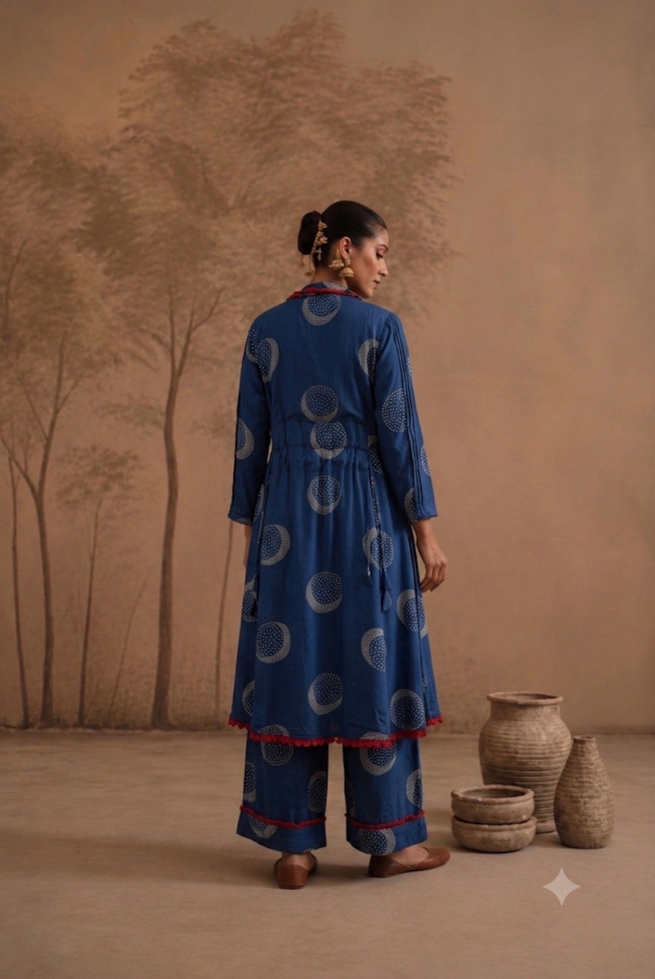 Indigo Moon Motif High-Low Tunic & Dhoti Pant Set