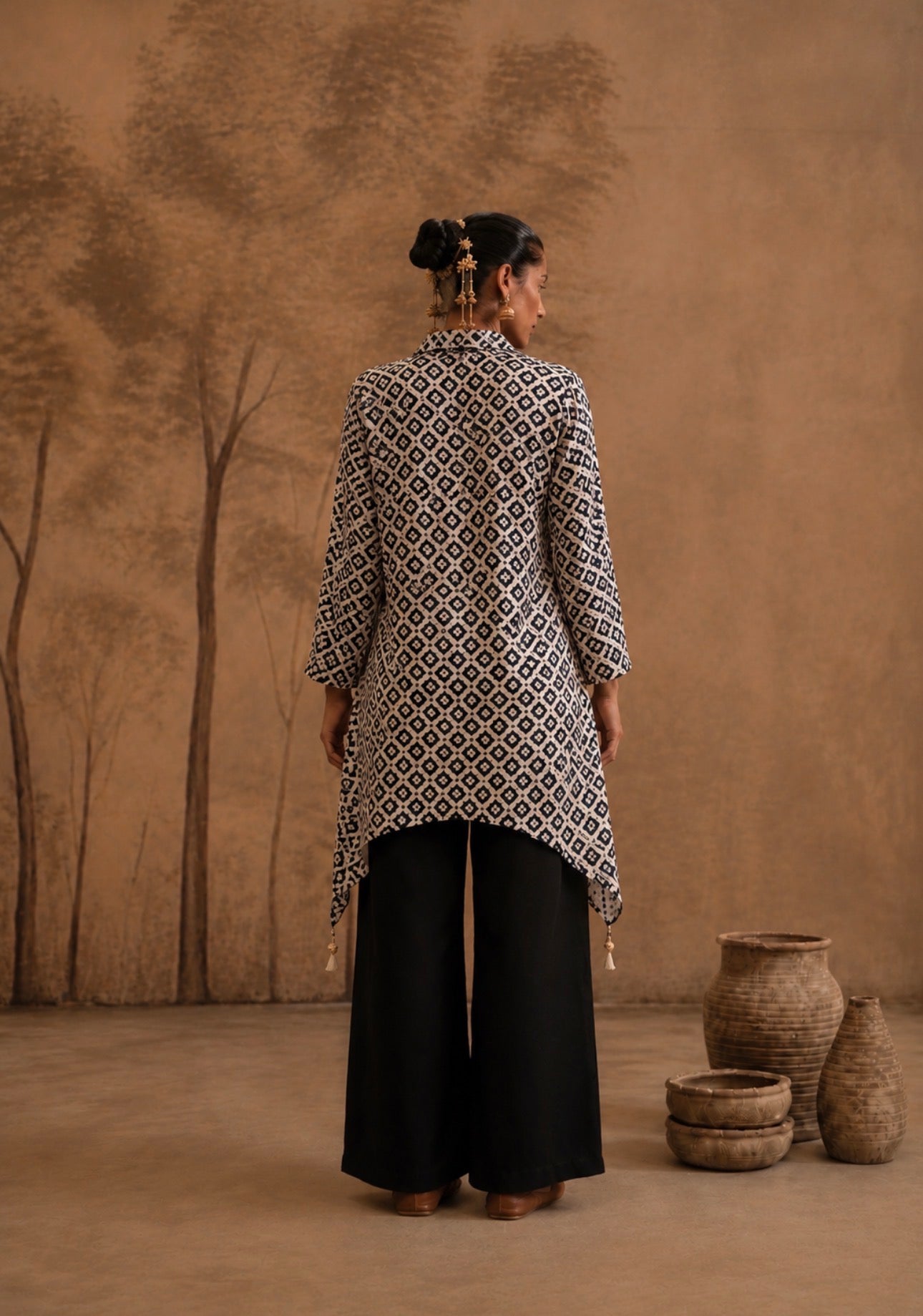 Monochrome Geometric Handkerchief Tunic & Palazzo Set