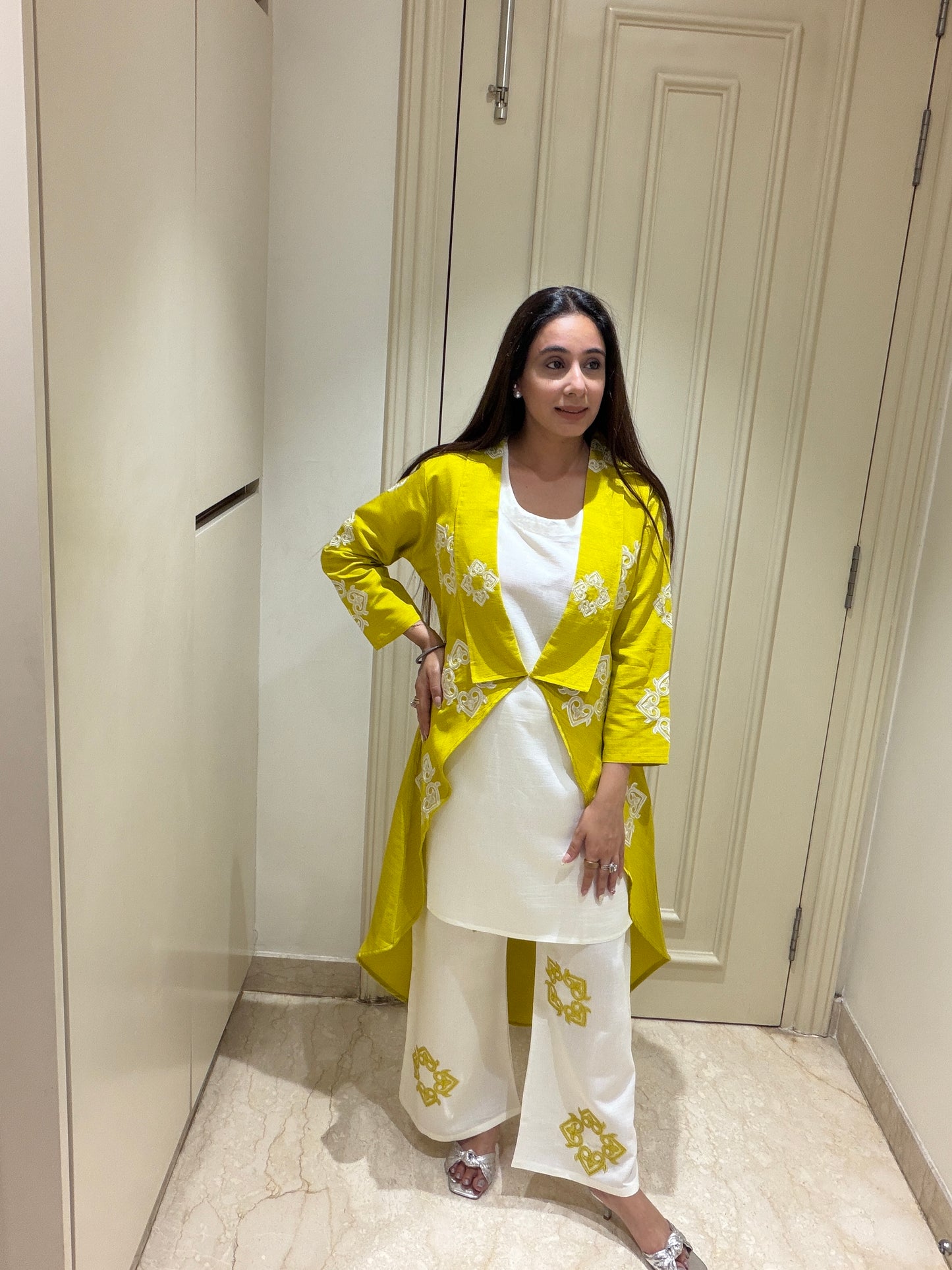 Zesty Chartreuse & White Layered 3-Piece Co-ord Set