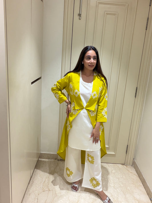 Zesty Chartreuse & White Layered 3-Piece Co-ord Set