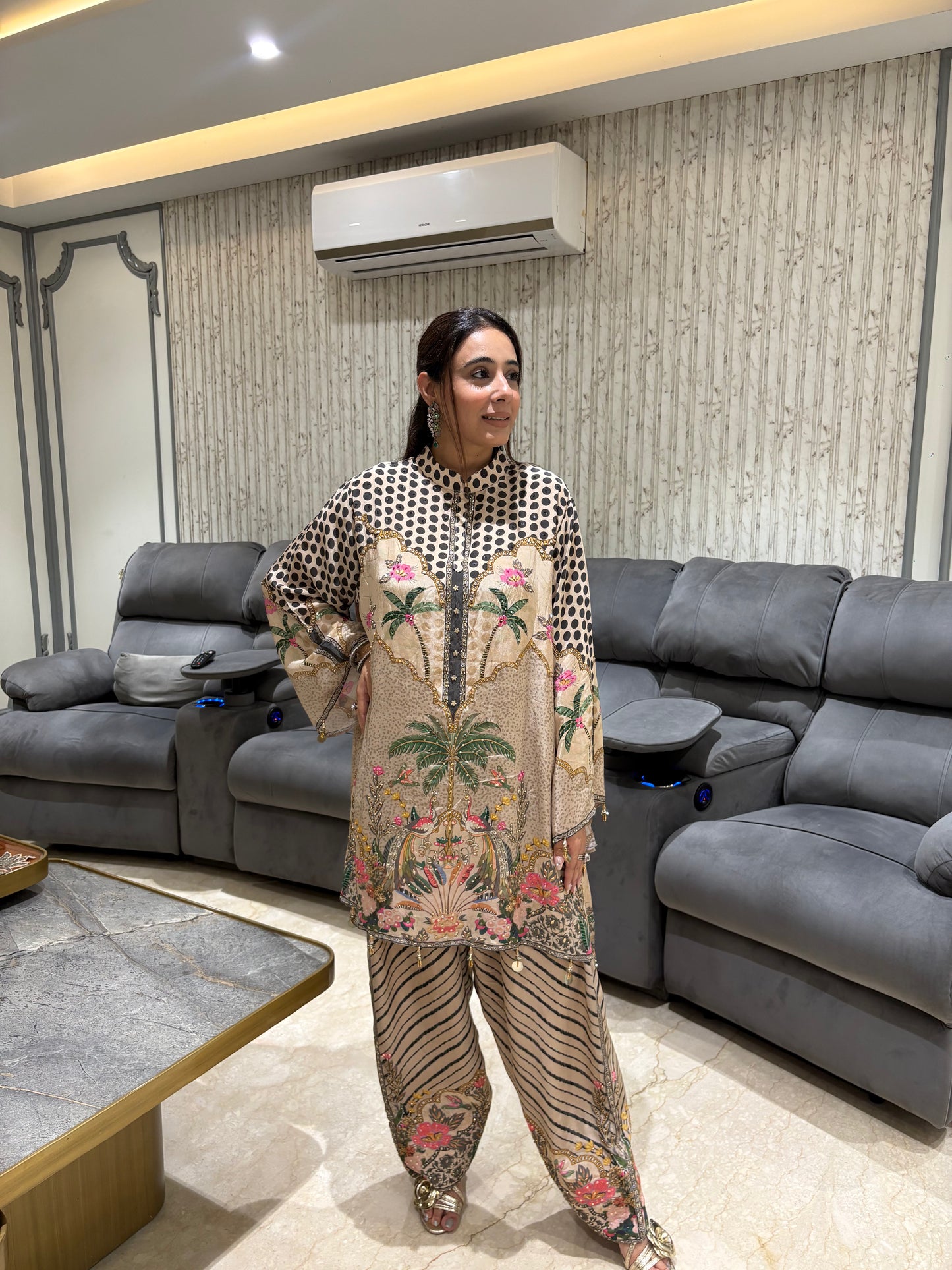 Tropical Oasis Embellished Tunic & Striped Suit Set