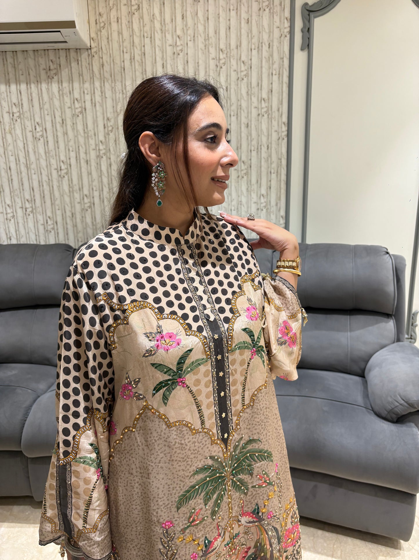 Tropical Oasis Embellished Tunic & Striped Suit Set