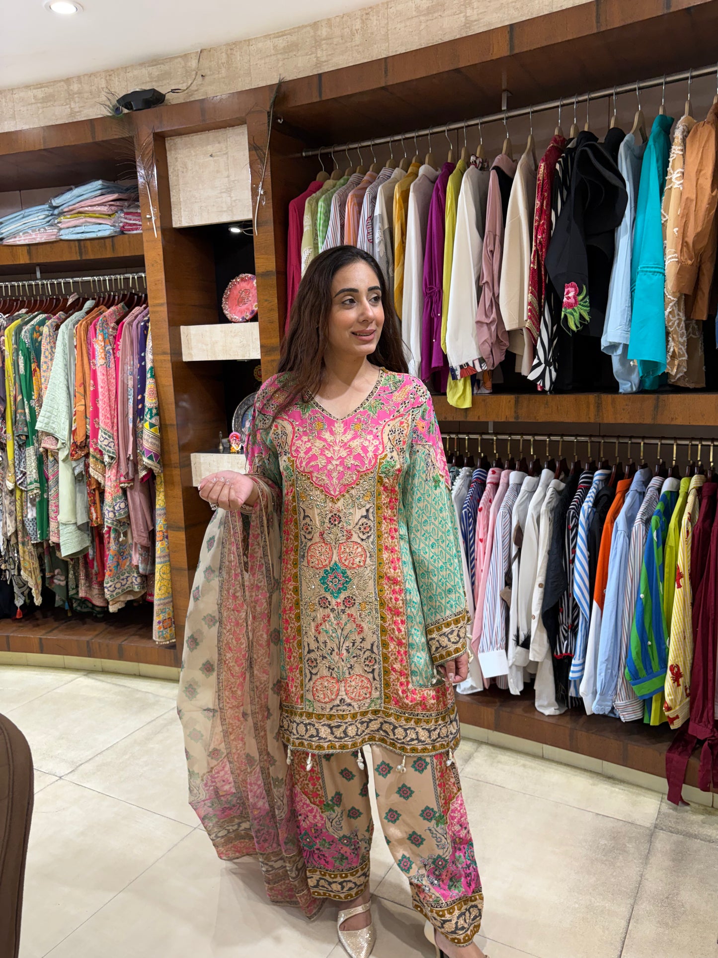 Opulent Heritage Print Tunic & Salwar Set with Dupatta