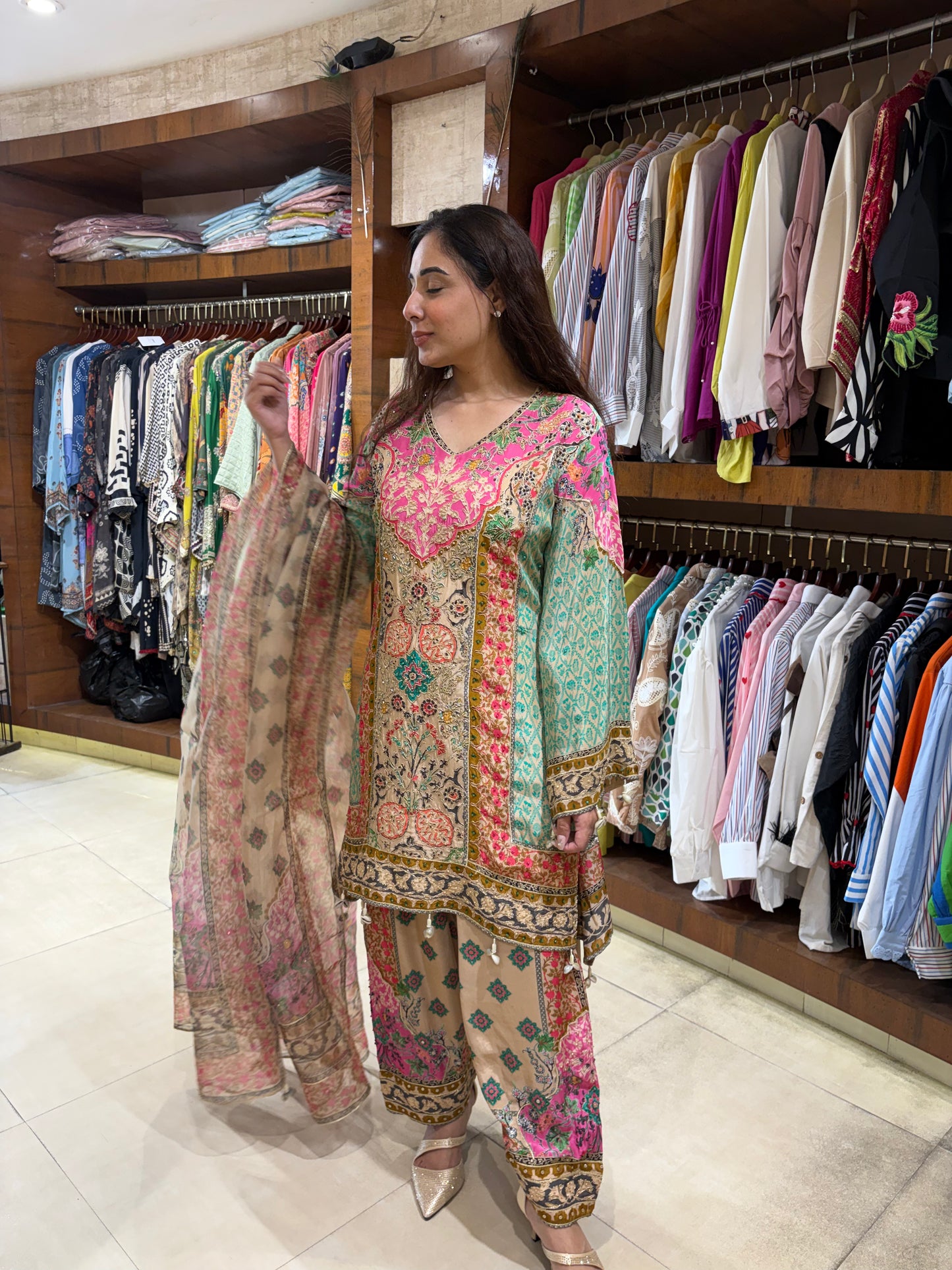Opulent Heritage Print Tunic & Salwar Set with Dupatta