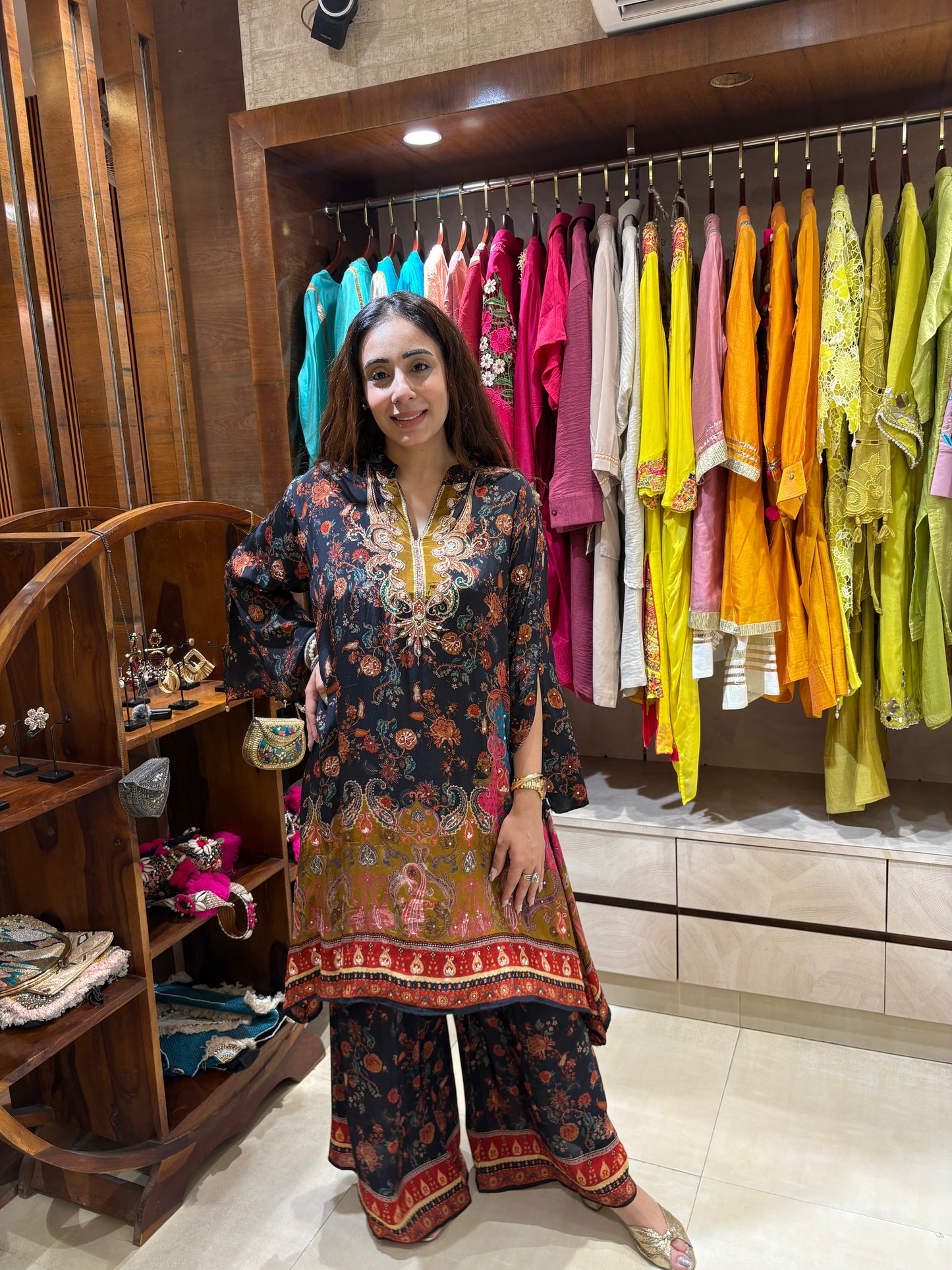 Midnight Bohemian Print Tunic & Palazzo Set with Slit Sleeves
