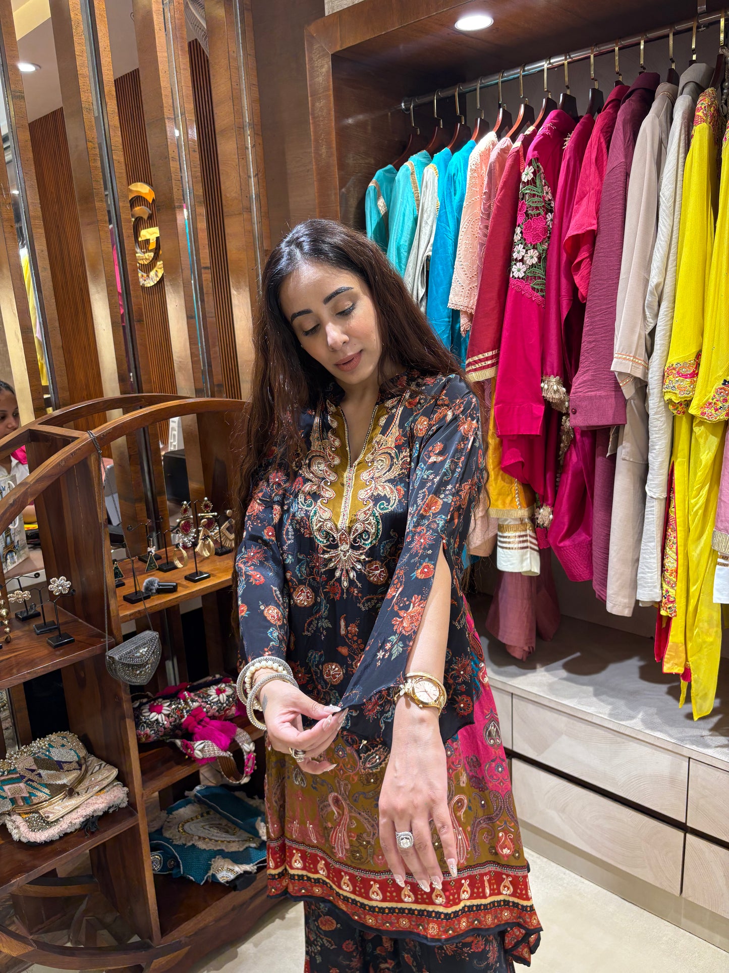 Midnight Bohemian Print Tunic & Palazzo Set with Slit Sleeves