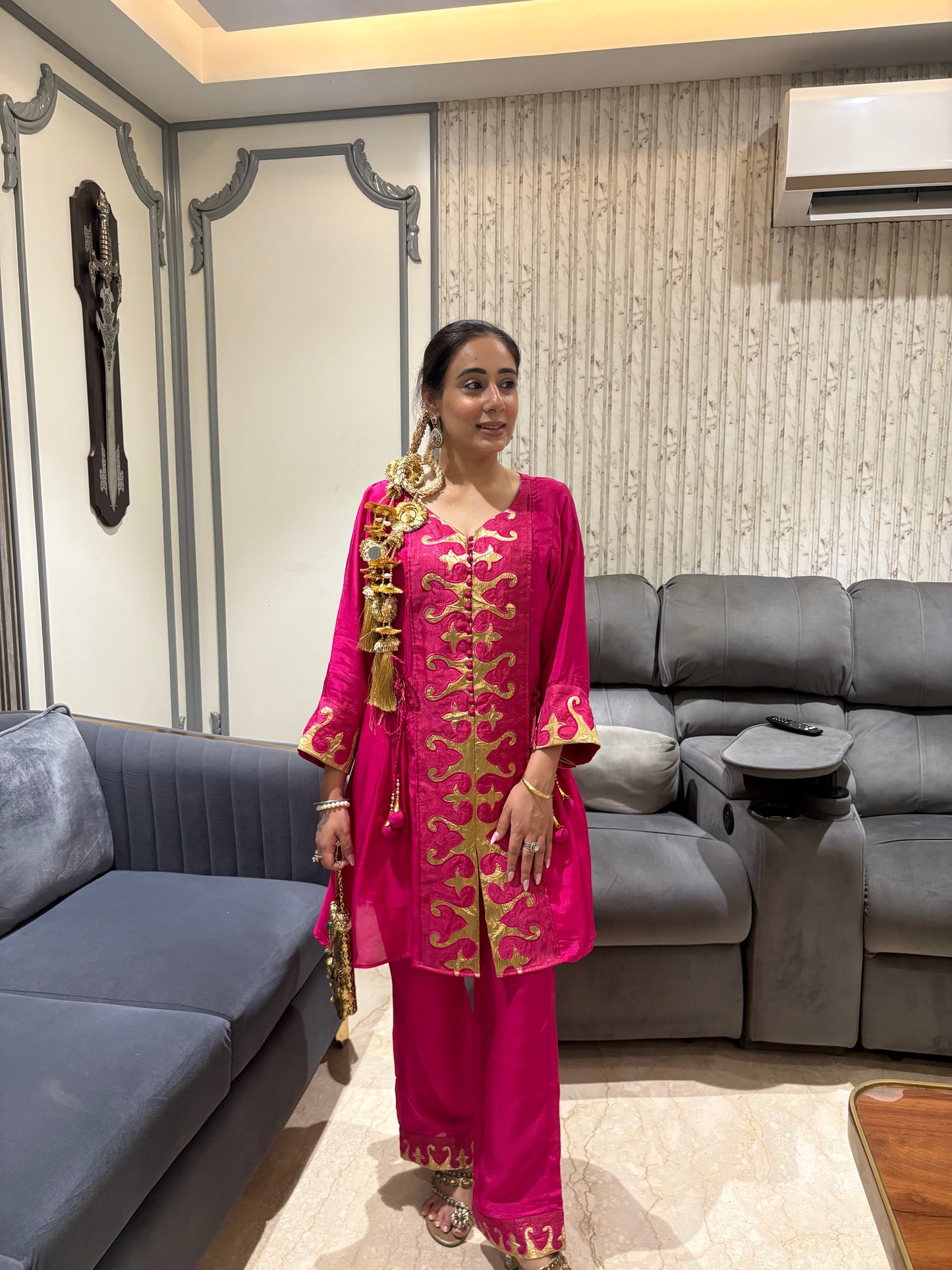 Gold-Embellished Tunic & Trouser Set
