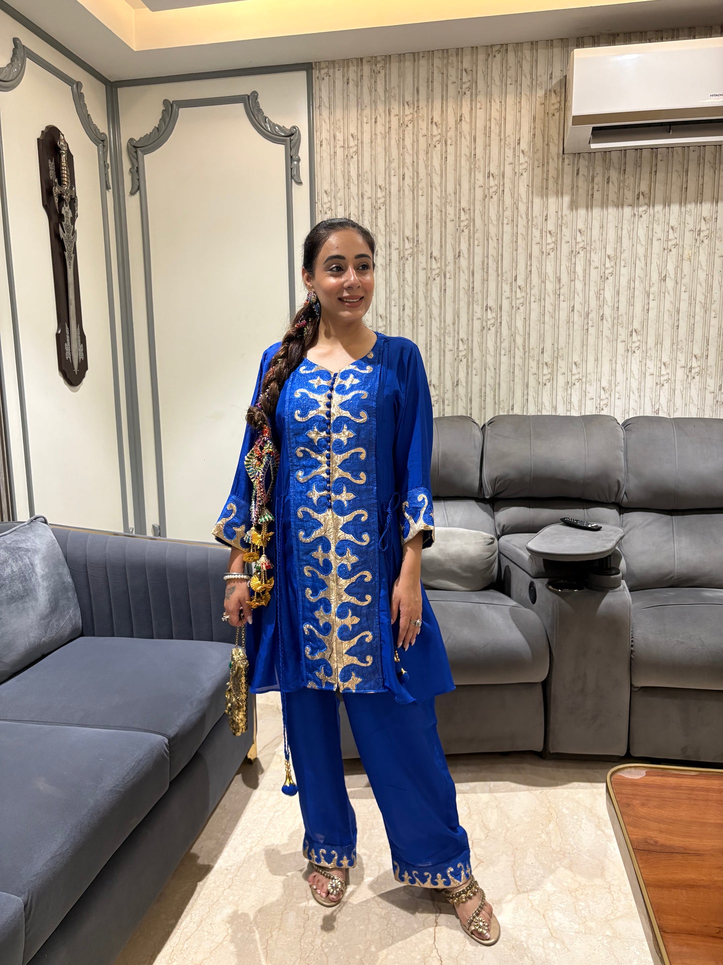 Gold-Embellished Tunic & Trouser Set