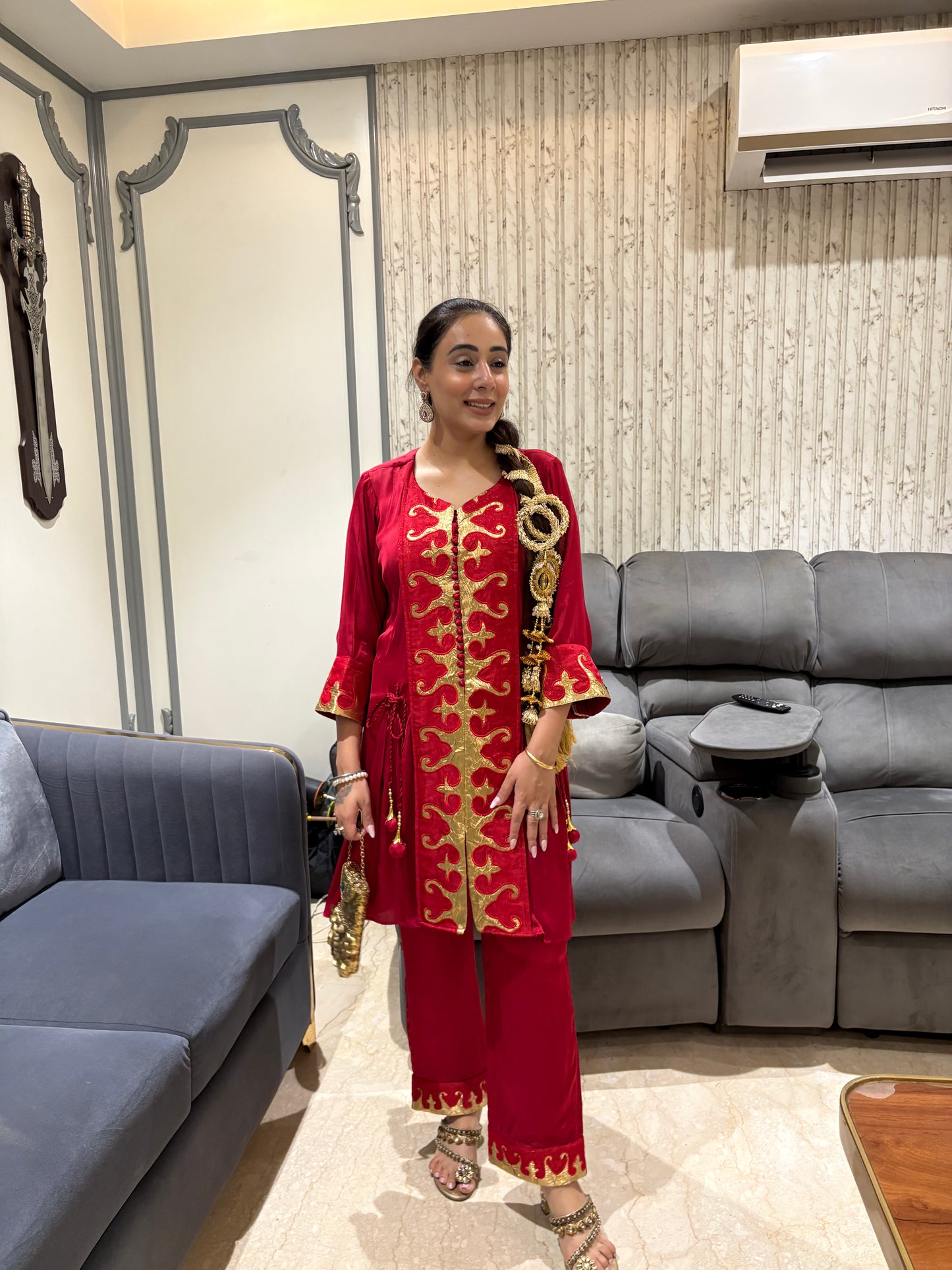 Gold-Embellished Tunic & Trouser Set