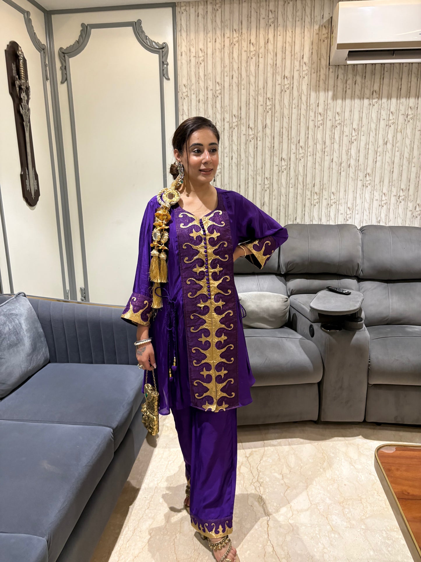 Gold-Embellished Tunic & Trouser Set