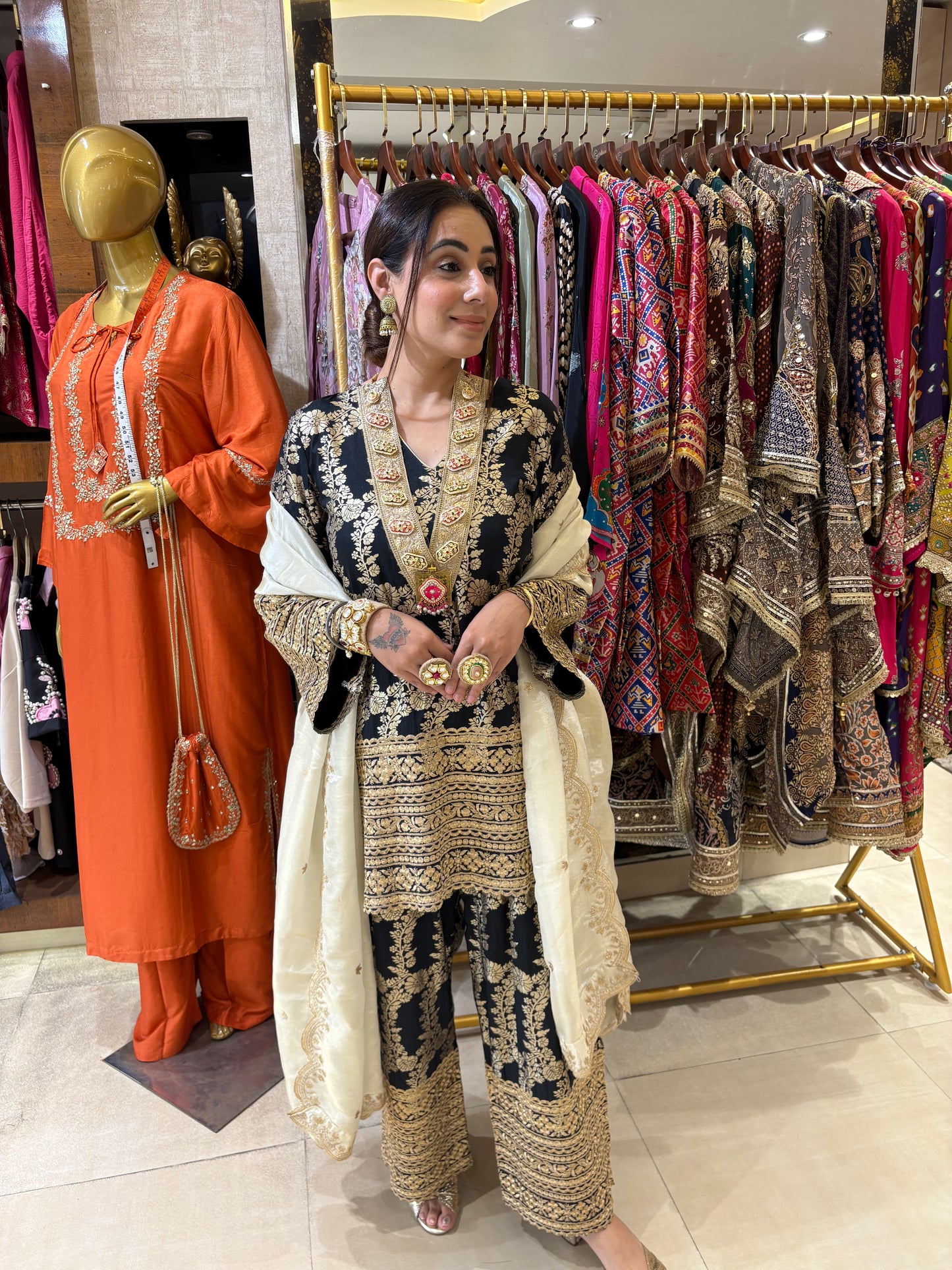 Opulent Black & Gold Embroidered Kurta & Palazzo Set