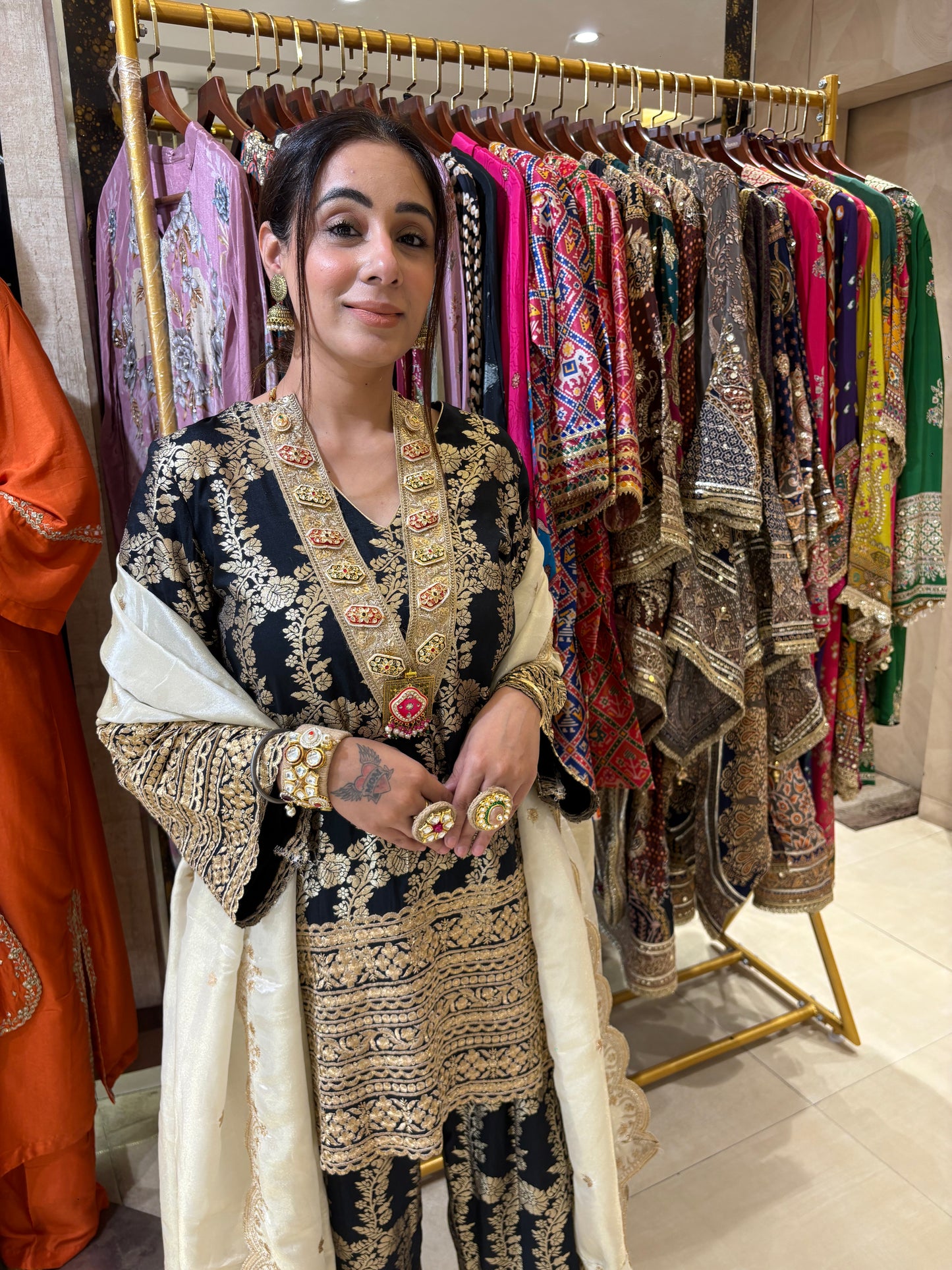 Opulent Black & Gold Embroidered Kurta & Palazzo Set
