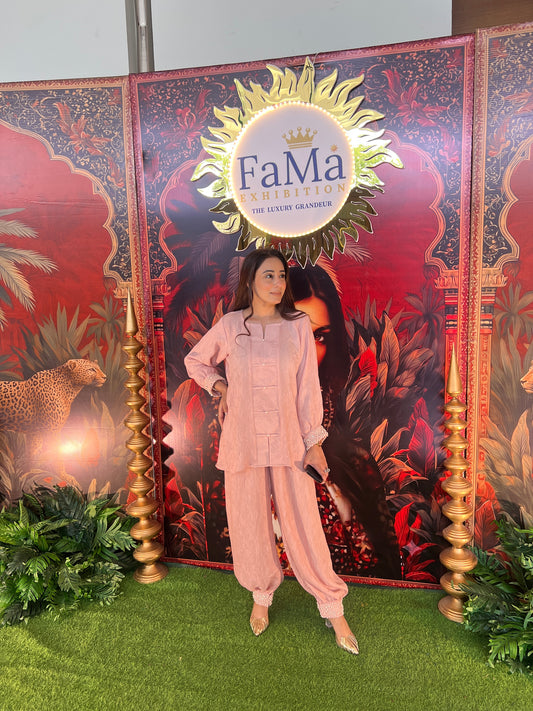 Rose Blush Pearl-Embellished Tunic & Balloon Pant Set