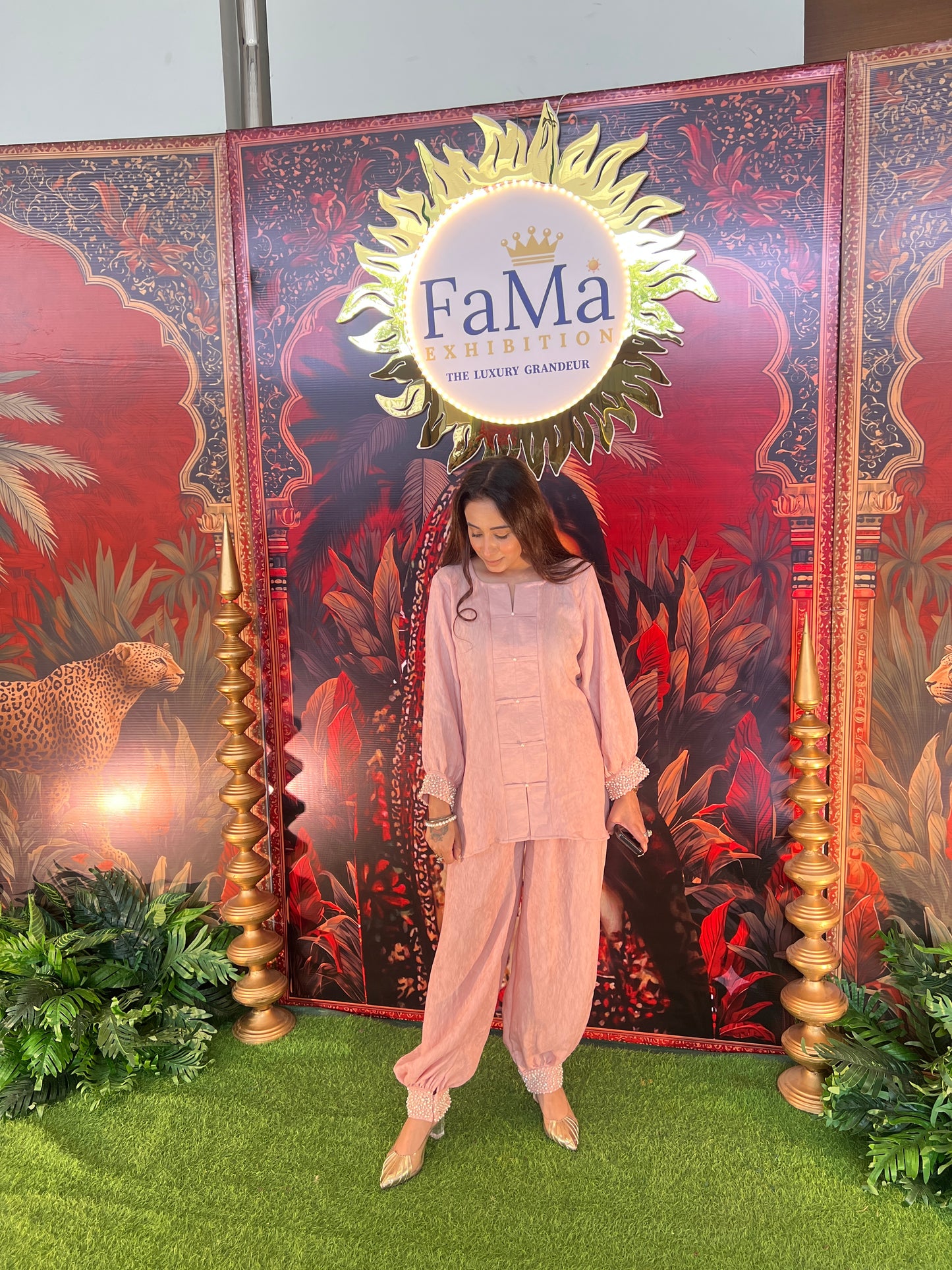 Rose Blush Pearl-Embellished Tunic & Balloon Pant Set