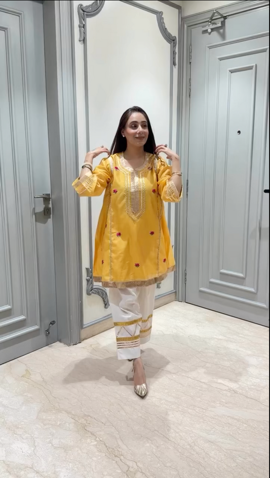 Sunshine Yellow Gota-Embellished Tunic & Trouser Set