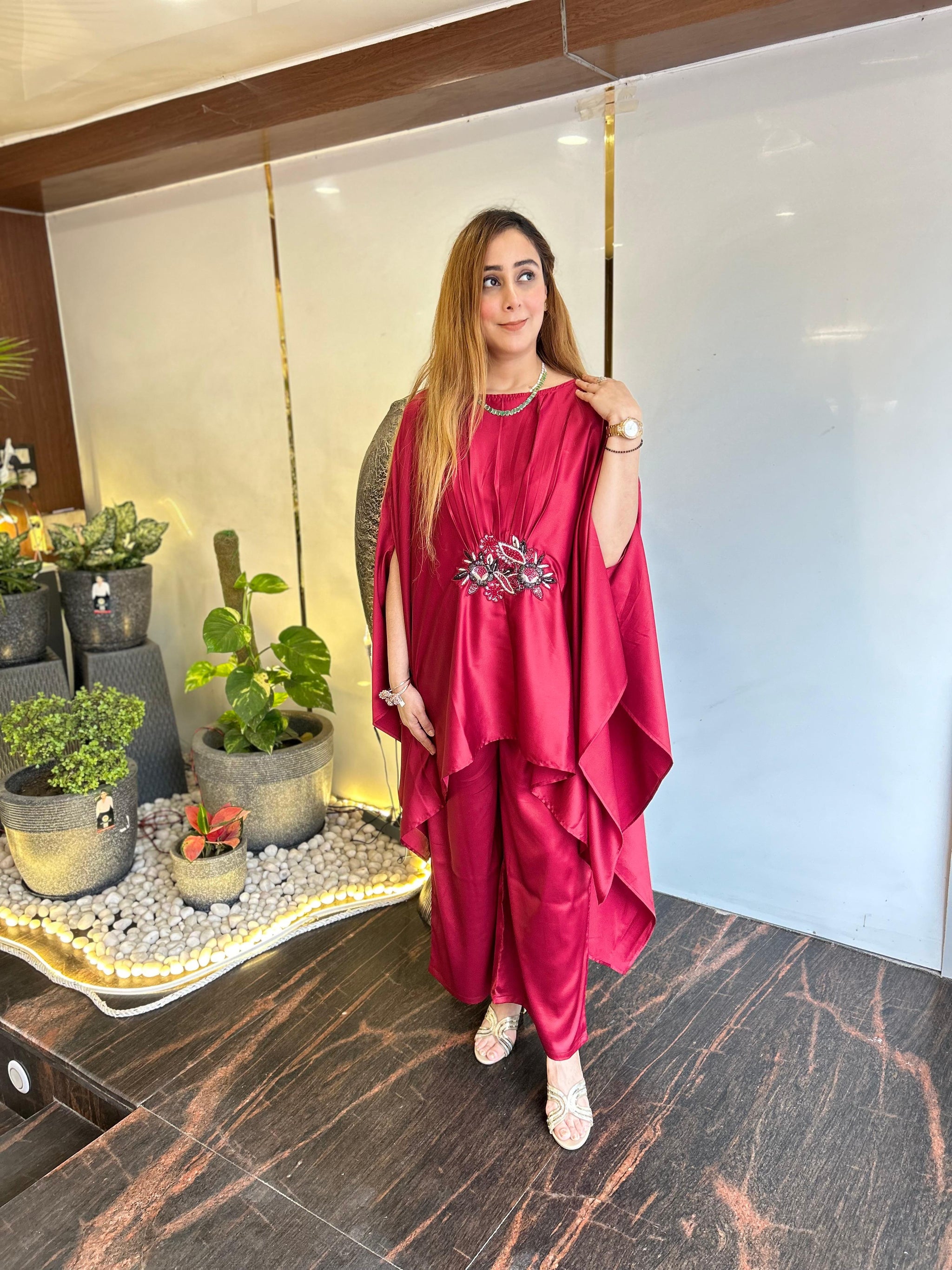 Mehreen Red Kaftan Cord-Set