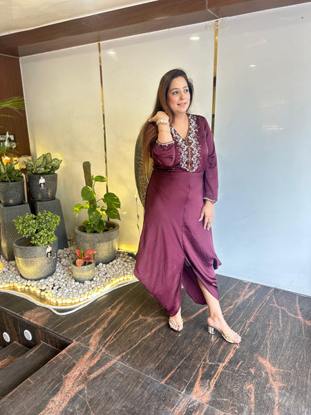 Wine Oak Drape Dress