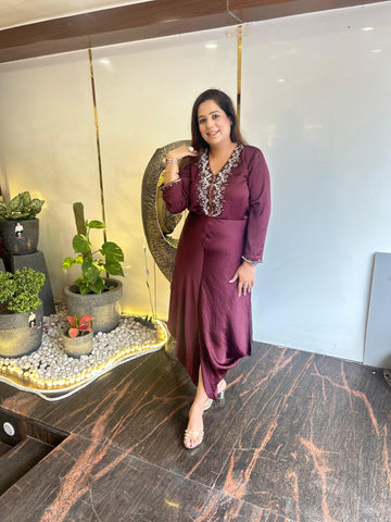 Wine Oak Drape Dress