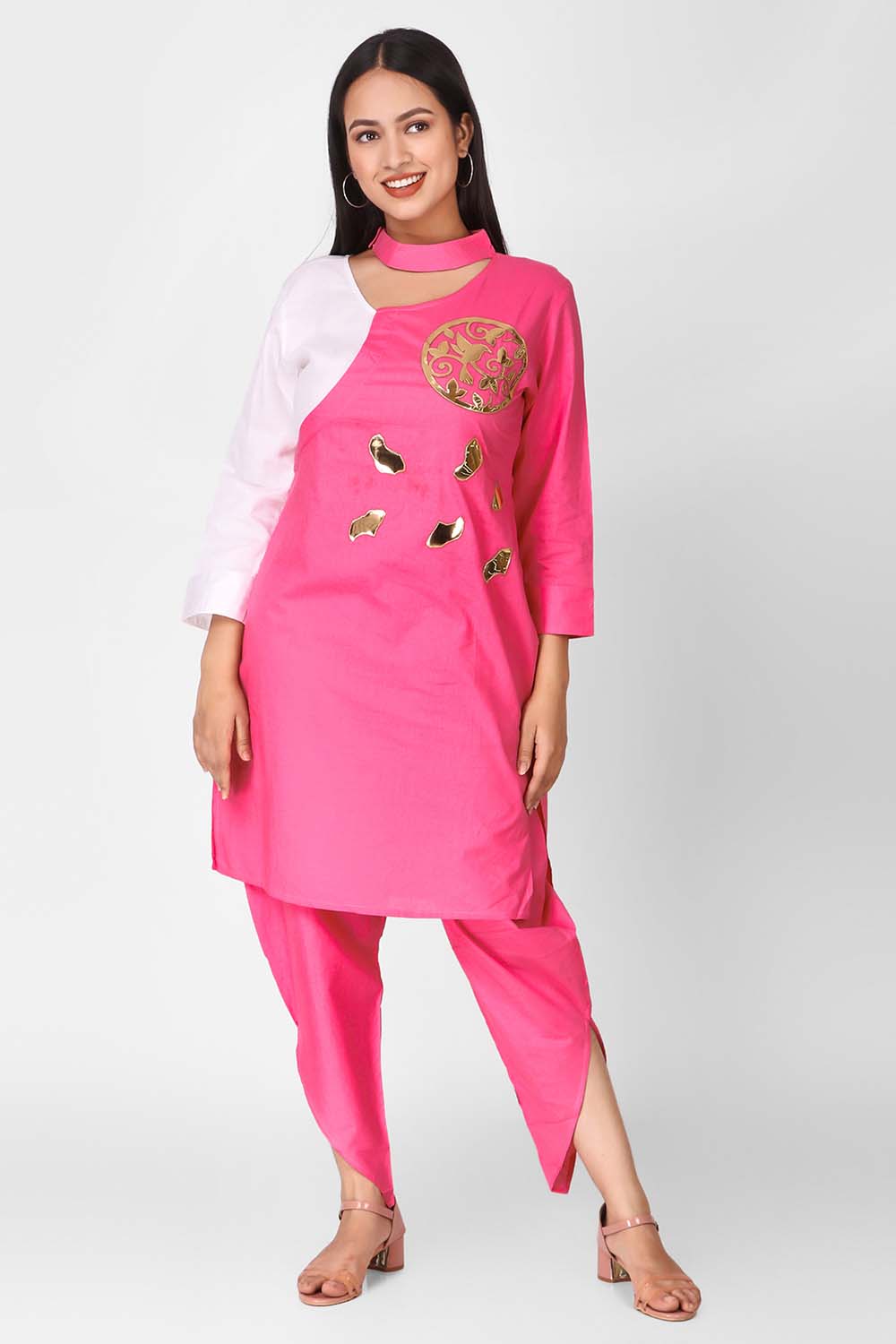 Leather Work Kurta With Cross Pants