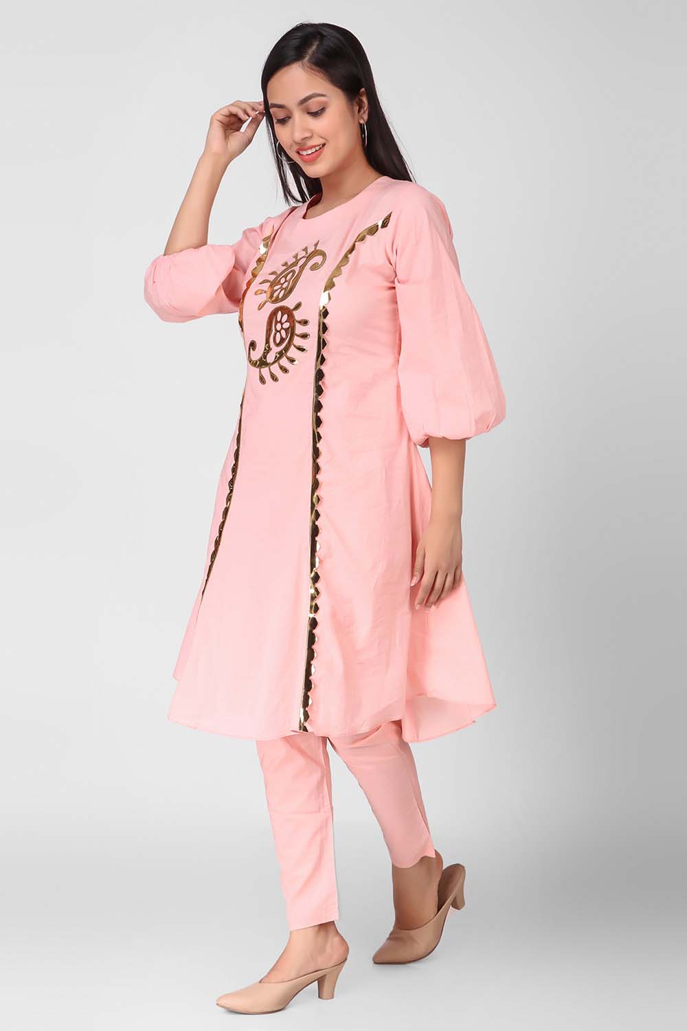 Leather Applique Kurta With Pants