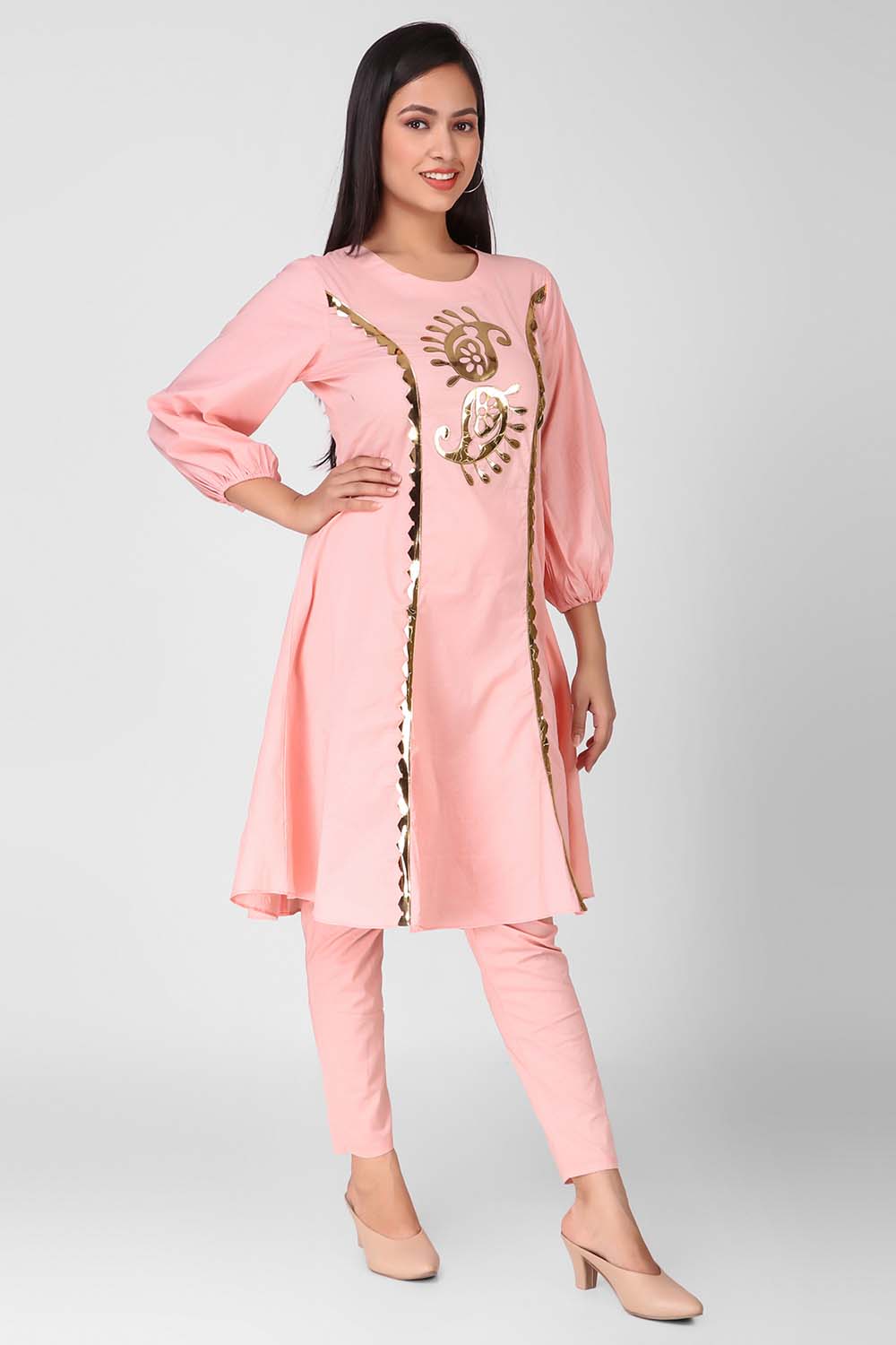 Leather Applique Kurta With Pants