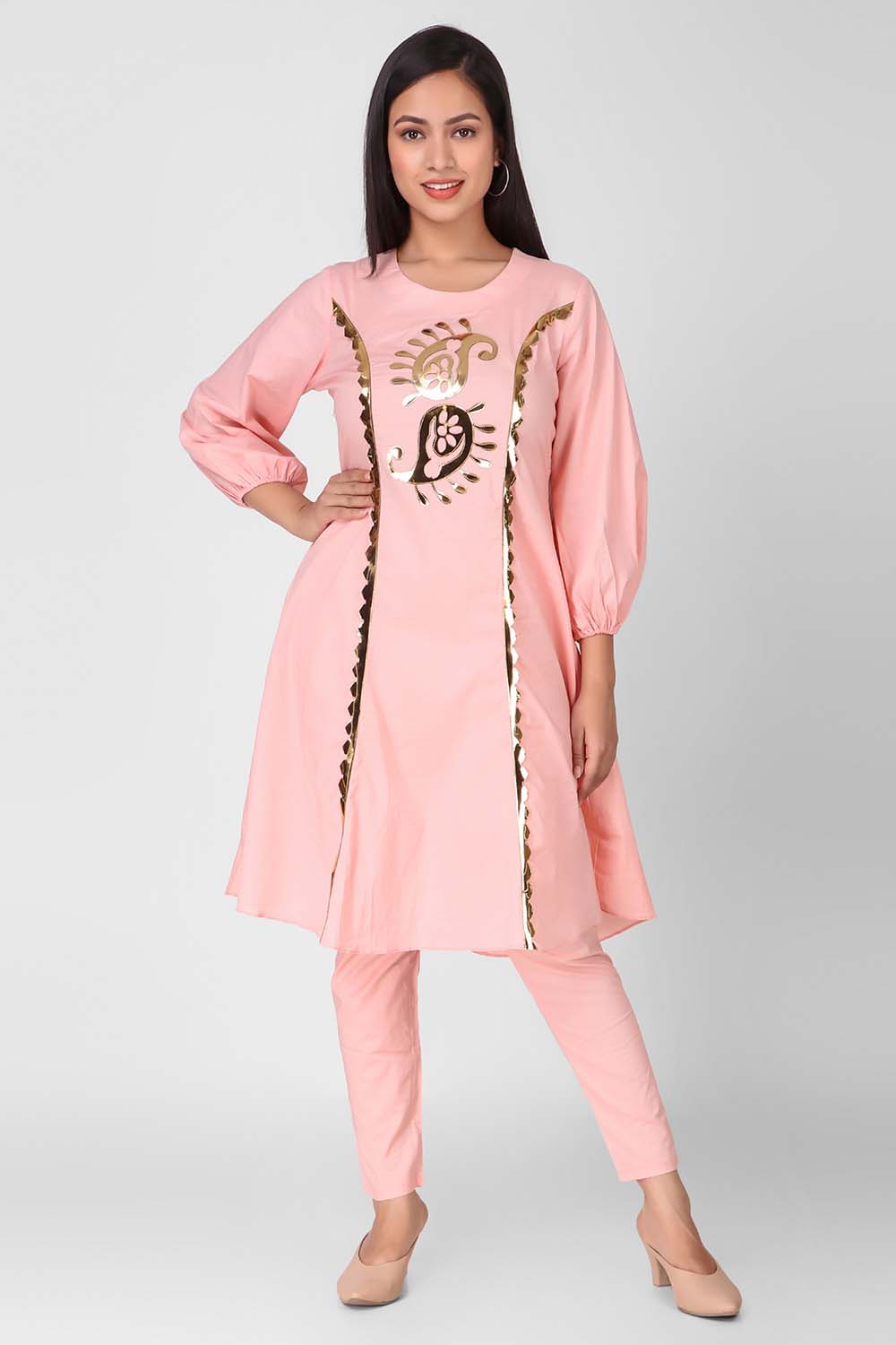 Leather Applique Kurta With Pants