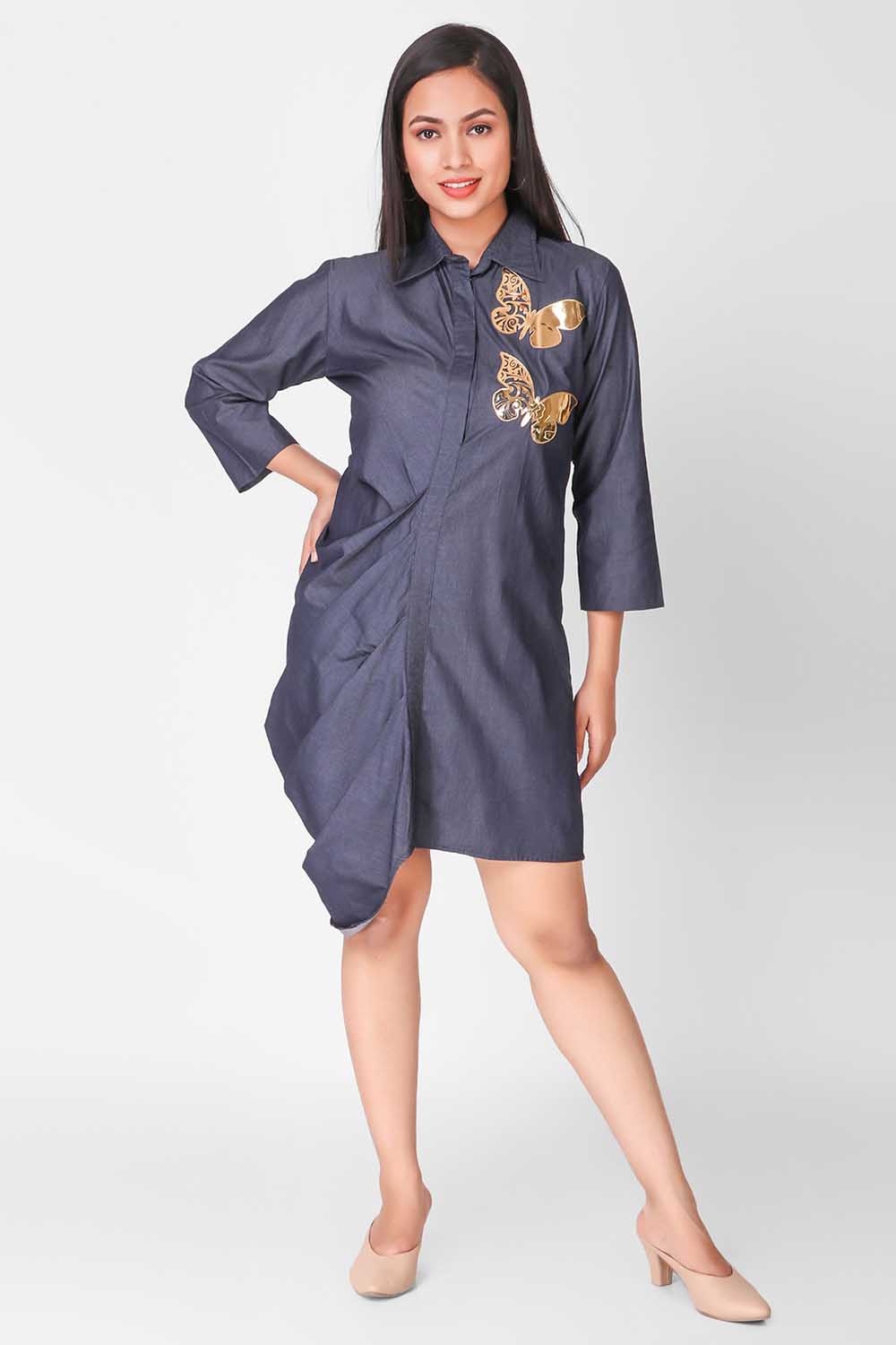 Denim Drape With Leather Applique