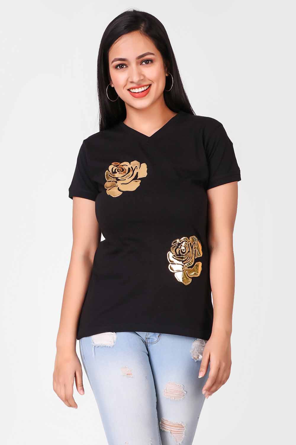 T-shirt With Leather Applique Work