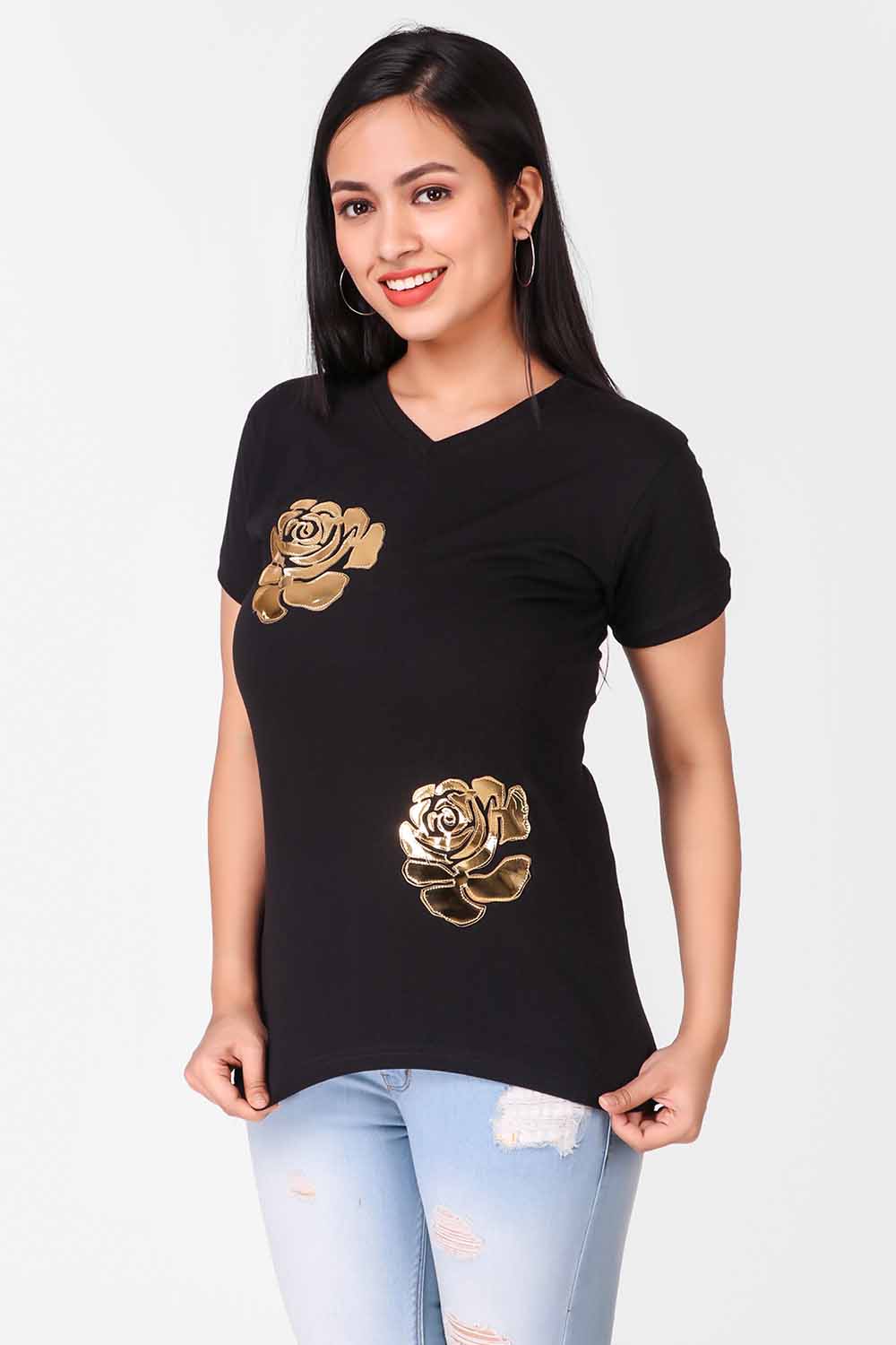 T-shirt With Leather Applique Work