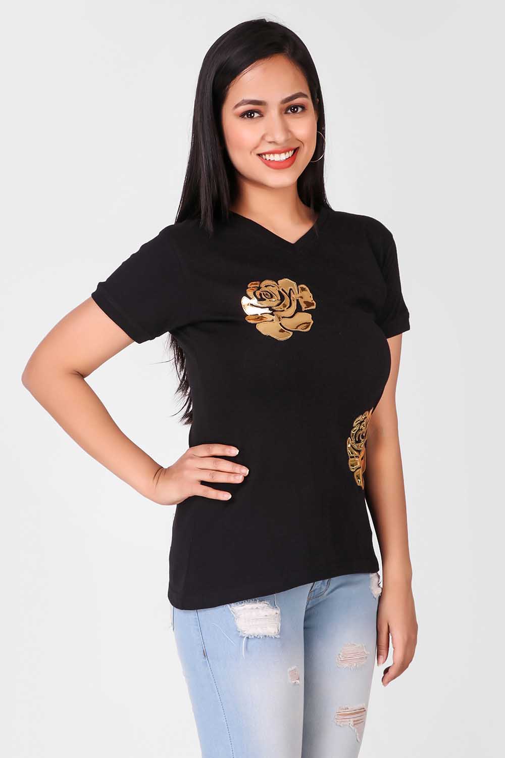 T-shirt With Leather Applique Work