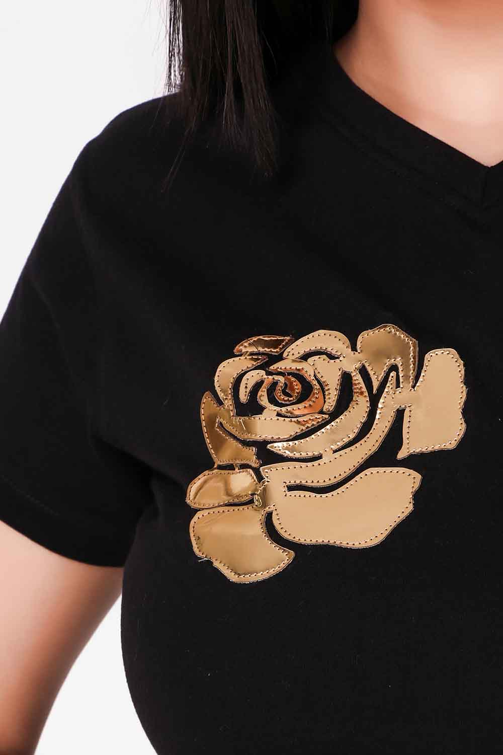 T-shirt With Leather Applique Work