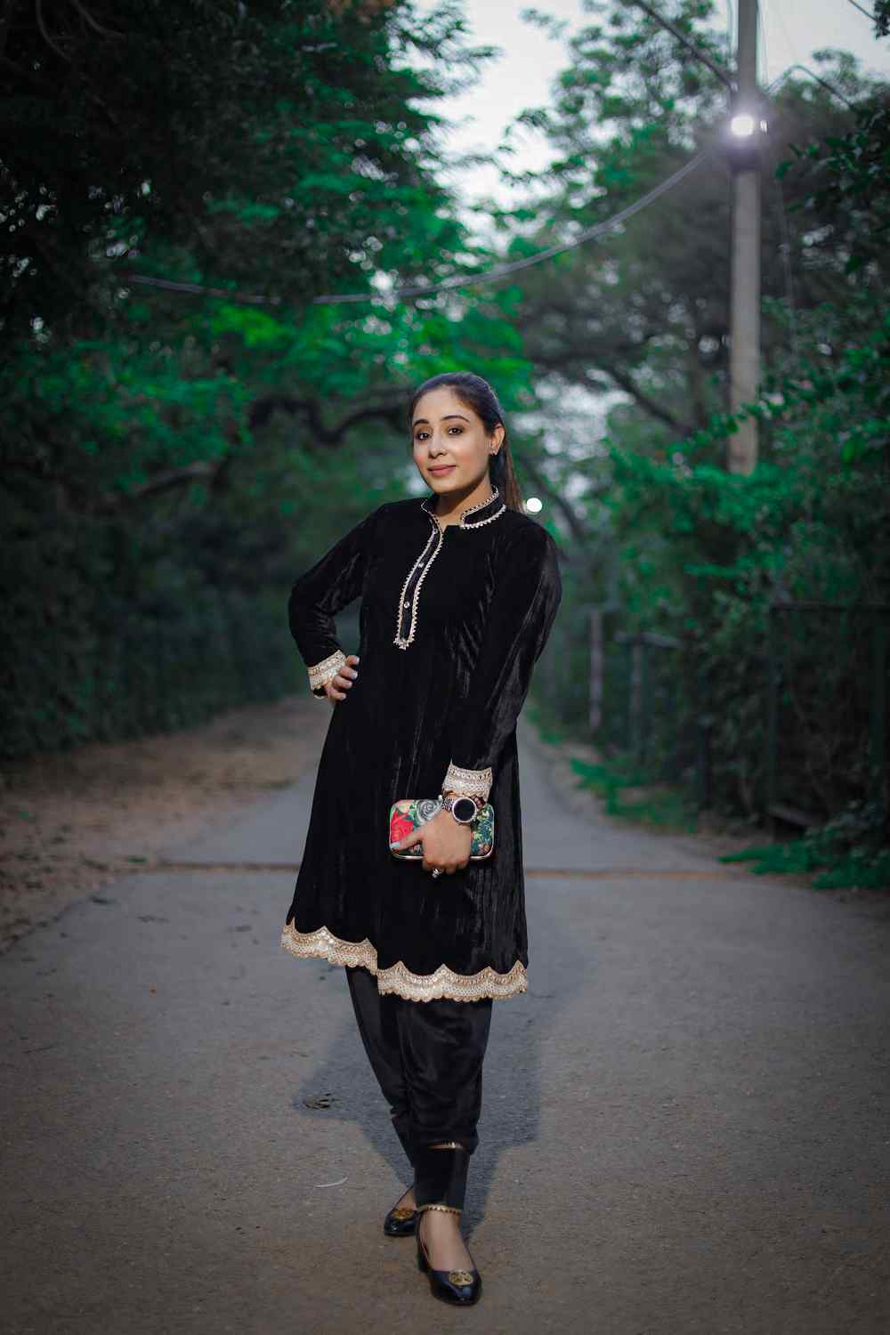 Black Velvet Co-ord Set With Salwar